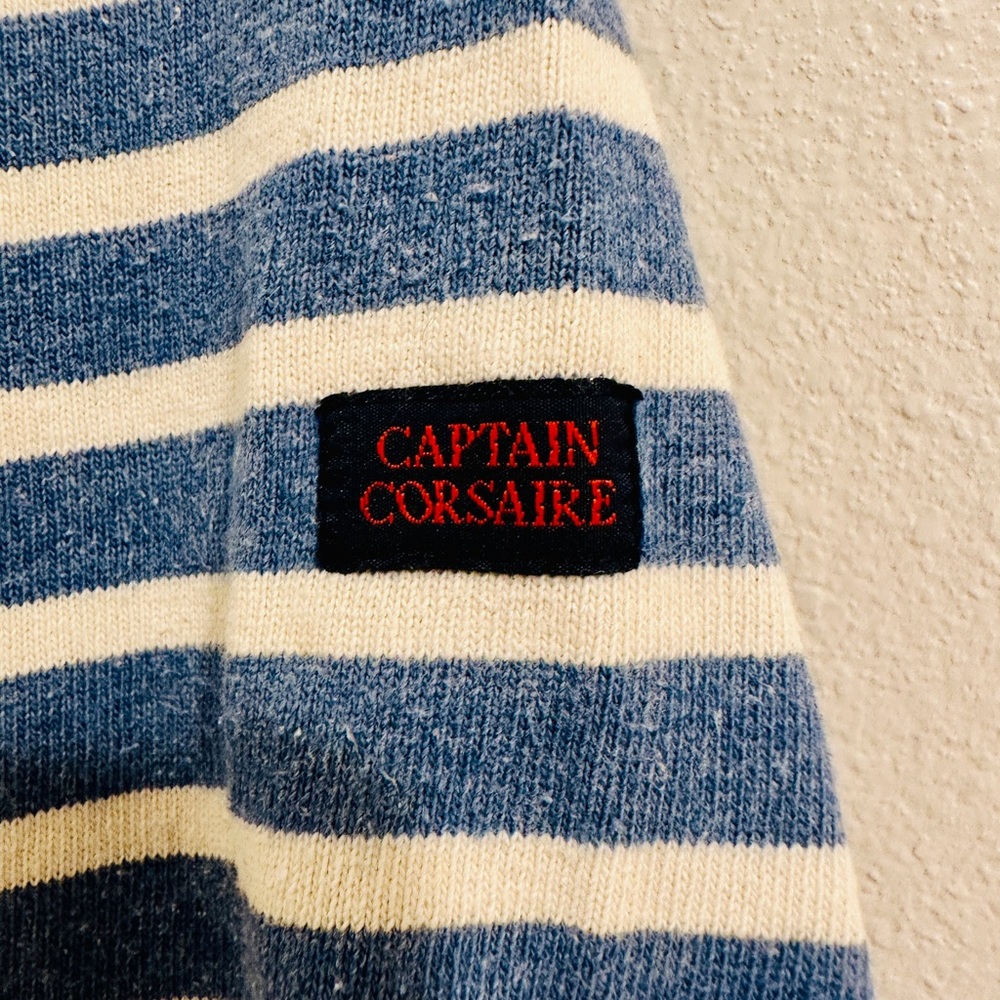 Captain Corsaire Blue and White Striped Long Sleeve Heavyweight Breton Top - Picture 2 of 2